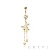 316L SURGICAL STEEL OPAL MOON MULTI CZ CHAIN STAR DANGLE BELLY BUTTON NAVEL RING 